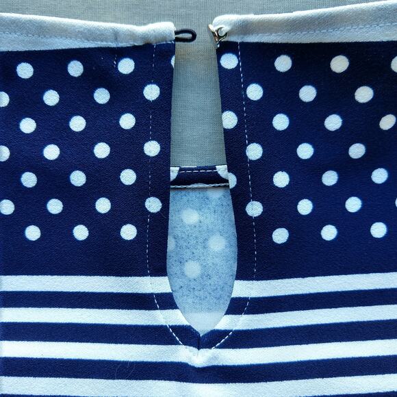 Banana Republic Stripe and Dot Shift Dress XS retro keyhole navy white boat neck - Picture 9 of 16